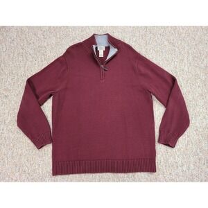 LL Bean Sweater Mens XL Red Cotton Knit Quarter Zip Pullover Hiking Fishing Camp
